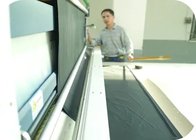Fabric spreading table in the cutting room