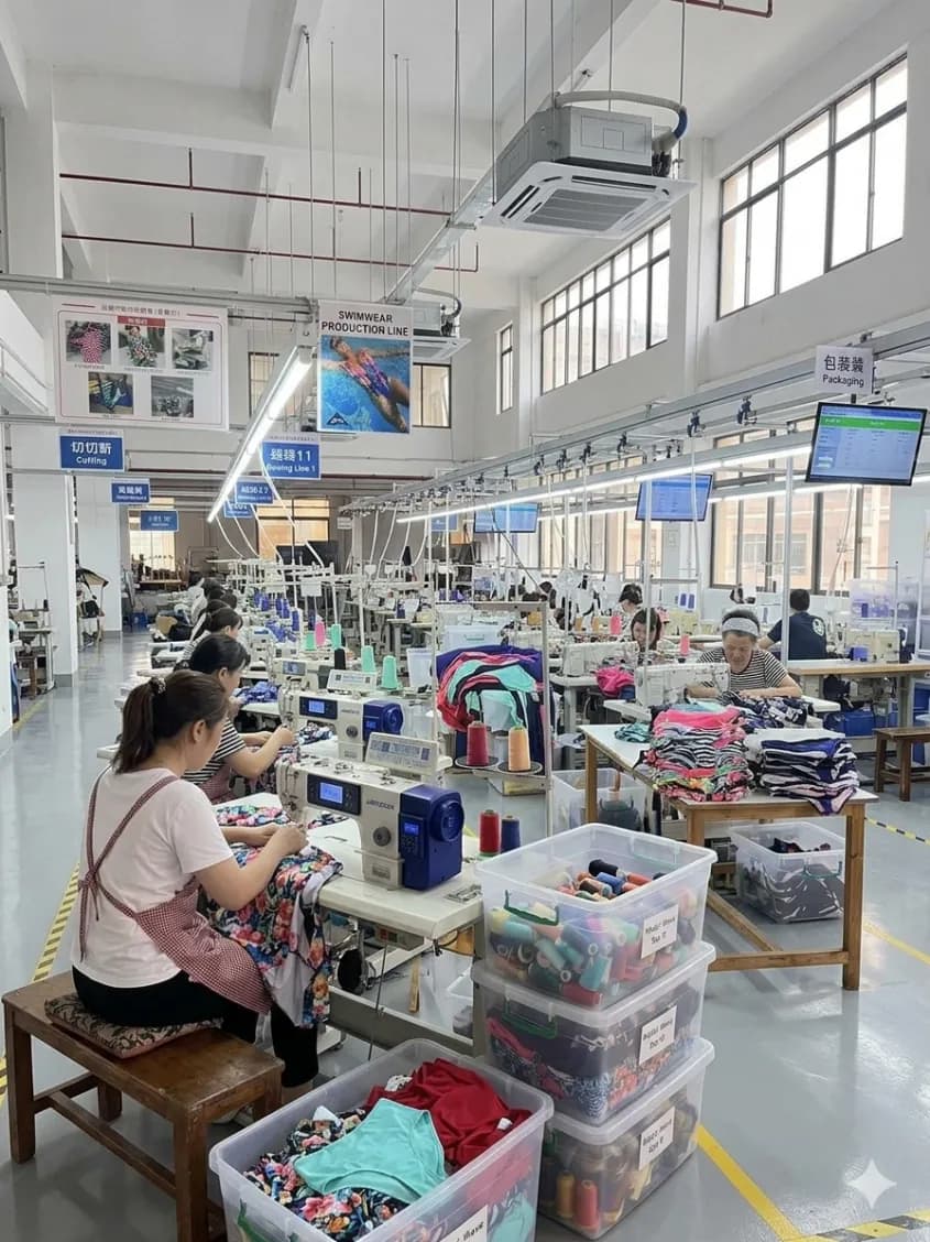 Bulk production of swimwear on the factory floor