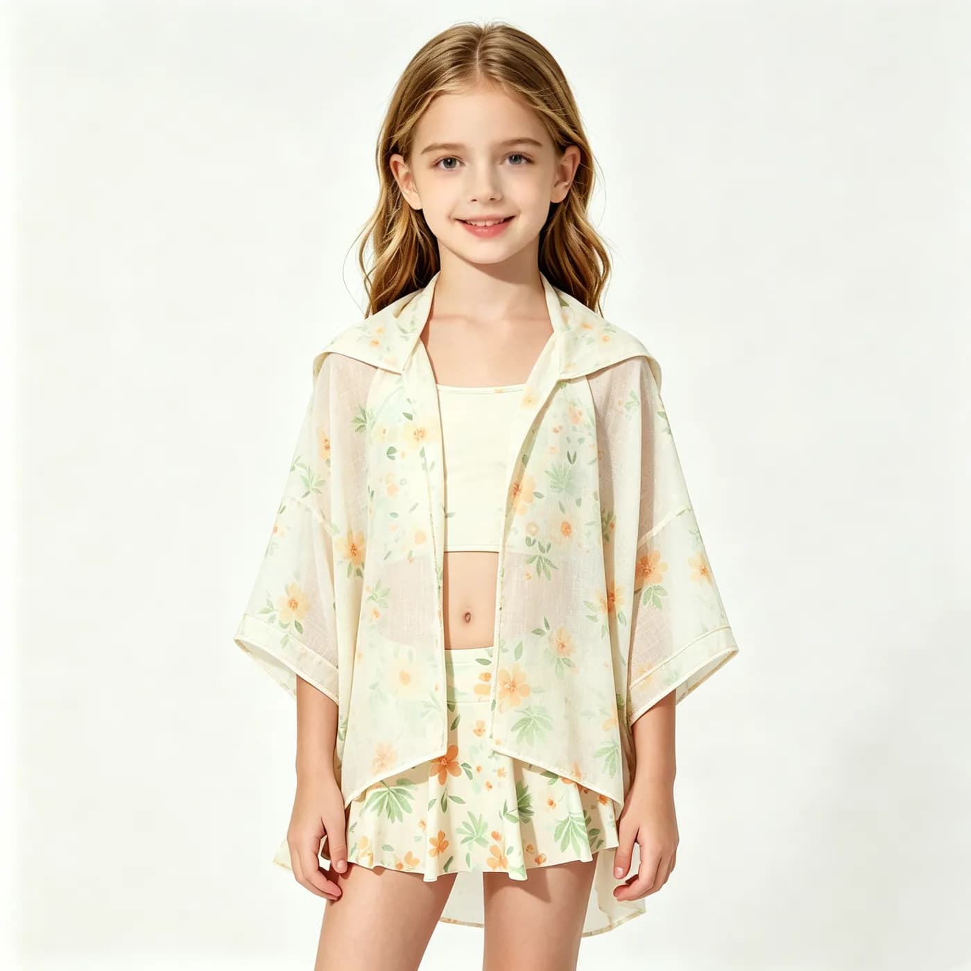 Girls' Floral Swim Set with Mesh Cover-Up – Kids' Swimwear