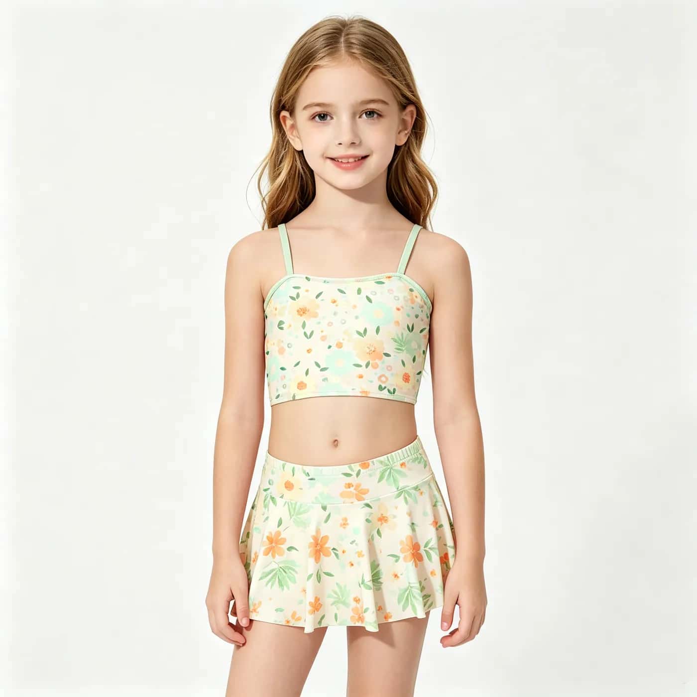 Girls' Floral Cami Two-Piece with Skirt – Kids' Swimwear