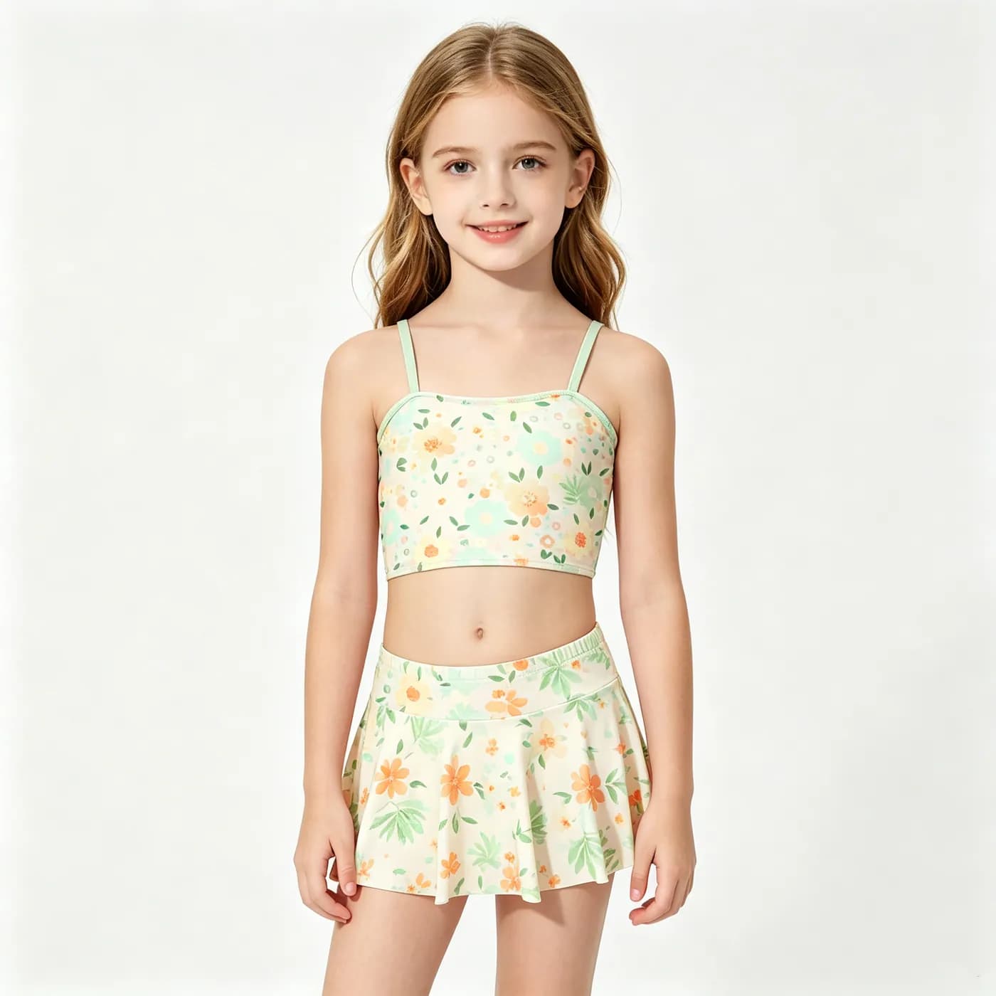 Girls' Floral Cami Two-Piece with Skirt – Kids' Swimwear